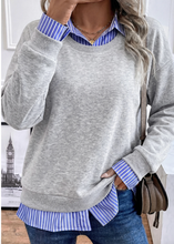 Load image into Gallery viewer, Pre-Order Light Grey Striped Collar 2-in-1 Patchwork Casual Loose Sweatshirt
