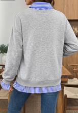 Load image into Gallery viewer, Pre-Order Light Grey Striped Collar 2-in-1 Patchwork Casual Loose Sweatshirt