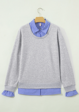 Load image into Gallery viewer, Pre-Order Light Grey Striped Collar 2-in-1 Patchwork Casual Loose Sweatshirt
