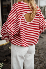 Load image into Gallery viewer, Pre-Order Red Stripe Cutout Open Back Long Sleeve Loose Top