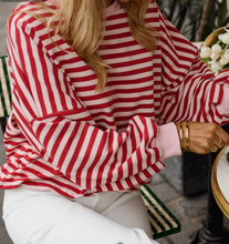 Load image into Gallery viewer, Pre-Order Red Stripe Cutout Open Back Long Sleeve Loose Top