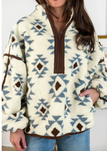 Load image into Gallery viewer, Pre-Order Beige Geometric Print Sherpa Western Style Long Sleeve Sweatshirt