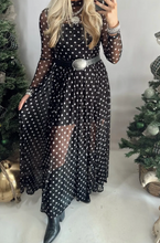 Load image into Gallery viewer, Pre-Order Black Polka Dot Pattern Mesh Long Sleeve Maxi Dress 2pcs Set