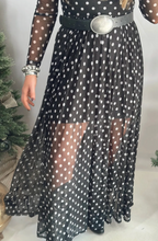 Load image into Gallery viewer, Pre-Order Black Polka Dot Pattern Mesh Long Sleeve Maxi Dress 2pcs Set