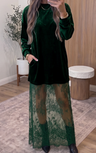 Load image into Gallery viewer, Pre-Order Velvet Long Sleeve Lace Splicing Hem Shift Maxi Dress