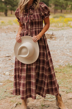 Load image into Gallery viewer, Pre-Order Red Vintage Plaid Knot Front Smocked High Waist Midi Dress