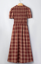 Load image into Gallery viewer, Pre-Order Red Vintage Plaid Knot Front Smocked High Waist Midi Dress
