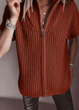 Load image into Gallery viewer, Pre-Order Solid Color Short Sleeve Zipper Knit High Neck Sweaters
