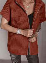 Load image into Gallery viewer, Pre-Order Solid Color Short Sleeve Zipper Knit High Neck Sweaters