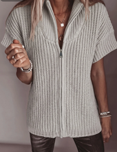 Load image into Gallery viewer, Pre-Order Solid Color Short Sleeve Zipper Knit High Neck Sweaters