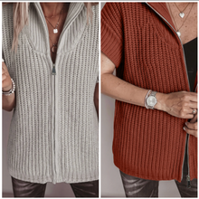 Load image into Gallery viewer, Pre-Order Solid Color Short Sleeve Zipper Knit High Neck Sweaters
