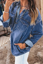 Load image into Gallery viewer, Pre-Order Western Patch Pockets Tunic Length Long Sleeve Denim Shirt
