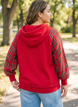 Load image into Gallery viewer, Pre-Order Fiery Red Plaid Sleeve Colorblock Zip-Up Shift Silhouette Ribbed Hem Plus Size Hoodie