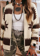 Load image into Gallery viewer, Pre-Order Beige Western Geometric Print Zip Front Loose Sweater Cardigan