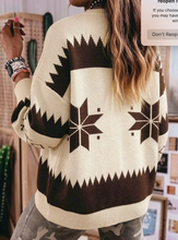 Load image into Gallery viewer, Pre-Order Beige Western Geometric Print Zip Front Loose Sweater Cardigan