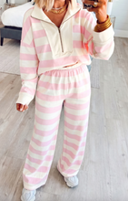 Load image into Gallery viewer, Pre-Order Pink Stripe Color Block Patchwork Zip Long Sleeve Top Elastic Waist Pants Set