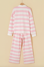 Load image into Gallery viewer, Pre-Order Pink Stripe Color Block Patchwork Zip Long Sleeve Top Elastic Waist Pants Set