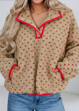 Load image into Gallery viewer, Pre-Order Khaki Heart Pattern Fleece Colorblock Collar Long Sleeve Sweatshirt