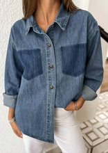 Load image into Gallery viewer, Pre-Order Sky Blue Color Block Pocket Detail Casual Button Down Denim Shirt