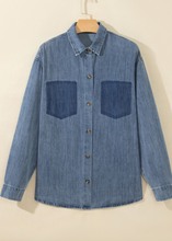 Load image into Gallery viewer, Pre-Order Sky Blue Color Block Pocket Detail Casual Button Down Denim Shirt