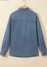 Load image into Gallery viewer, Pre-Order Sky Blue Color Block Pocket Detail Casual Button Down Denim Shirt