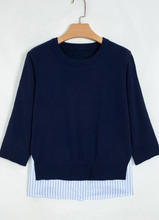 Load image into Gallery viewer, Pre-Order Navy Blue Drop Shoulder Long Sleeve Striped Pullover Sweater