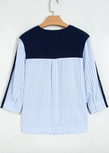 Load image into Gallery viewer, Pre-Order Navy Blue Drop Shoulder Long Sleeve Striped Pullover Sweater