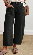 Load image into Gallery viewer, Pre-Order Black Solid Color Square Patch Pocket Ankle-length Barrel Jeans