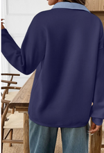 Load image into Gallery viewer, Pre-Order Blue Drop Shoulder Metal Button Casual Pullover Sweatshirt