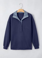 Load image into Gallery viewer, Pre-Order Blue Drop Shoulder Metal Button Casual Pullover Sweatshirt