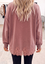 Load image into Gallery viewer, Pre-Order Solid Color Lace Splicing Hem Mock Neck Pullover Sweatshirt