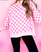 Load image into Gallery viewer, Pre-Order PINK Checkered Print High Neck Baggy Sweatshirts