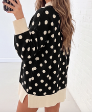 Load image into Gallery viewer, Pre-Order Polka Dot Pattern Ribbed Colorblock Trim Mock Neck Split Tunic Sweate