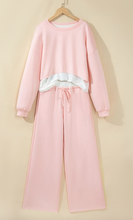 Load image into Gallery viewer, Pre-Order Color Contrast Overlay Long Sleeve Top Drawstring Loose Pant Sets