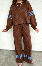 Load image into Gallery viewer, Pre-Order Brown Polka Dot Print Colorblock Stripes Detail Relaxed 2pcs Pant Set