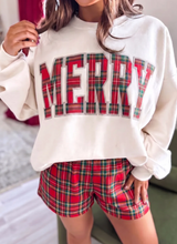 Load image into Gallery viewer, Pre-Order Red Plaid MERRY Holiday Long Sleeve Top and Shorts Set