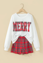 Load image into Gallery viewer, Pre-Order Red Plaid MERRY Holiday Long Sleeve Top and Shorts Set