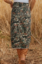 Load image into Gallery viewer, Pre-Order Brown Leopard Print Side Split Frayed Hem Denim Midi Skirt