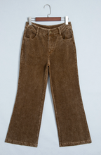 Load image into Gallery viewer, Pre-Order Camel Straight Leg Corduroy Metal Button Zip-up Pants