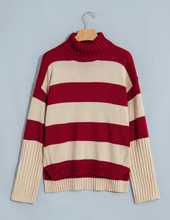 Load image into Gallery viewer, Pre-Order Red Stripe Ribbed Trim Mock Neck Relaxed Pullover Sweater