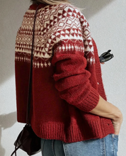 Load image into Gallery viewer, Pre-Order Red Geometric Print Button Front Long Sleeve Knitwear Cardigan