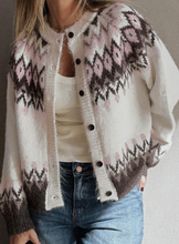 Load image into Gallery viewer, Pre-Order White Geometric Pattern Brushed Knit Button Cardigan