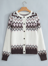 Load image into Gallery viewer, Pre-Order White Geometric Pattern Brushed Knit Button Cardigan