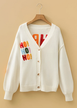 Load image into Gallery viewer, Pre-Order White Ho Ho Ho Slogan V Neck Button Front Embroidered Knit Cardigan
