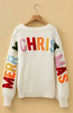 Load image into Gallery viewer, Pre-Order White Ho Ho Ho Slogan V Neck Button Front Embroidered Knit Cardigan