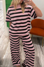 Load image into Gallery viewer, Pre-Order Pink Stripe Loose Tee and Pants Two Piece Set