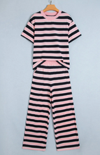 Load image into Gallery viewer, Pre-Order Pink Stripe Loose Tee and Pants Two Piece Set