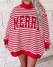 Load image into Gallery viewer, Pre-Order Red Stripe Christmas Slogan Embroidery Patched Mock Neck Oversized Sweatshirt