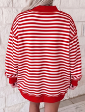 Load image into Gallery viewer, Pre-Order Red Stripe Christmas Slogan Embroidery Patched Mock Neck Oversized Sweatshirt
