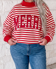 Load image into Gallery viewer, Pre-Order Red Stripe Christmas Slogan Embroidery Patched Mock Neck Oversized Sweatshirt